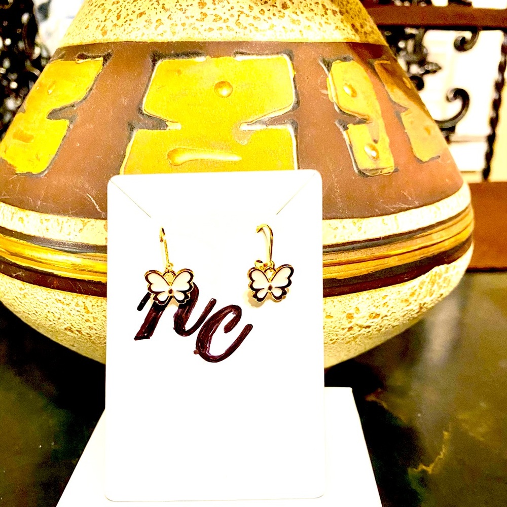White and Gold Butterfly Earrings 🔥